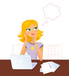 Happy smiling blond Woman daydreaming in work. Vector