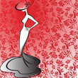 silhouette of a slender woman in a hat with black bow