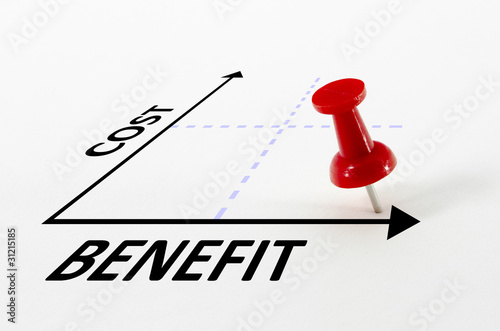 Illustration: Cost Benefit Analysis Concept with Target Pin Marker Cost Benefit Analysis Concept with Target Pin Marker