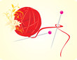 Ball of threads for knitting with spokes and lilies. Vector