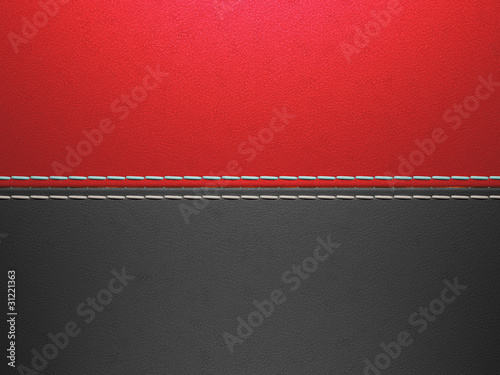 Illustration: Red and black horizontal stitched leather background Red and black horizontal stitched leather background