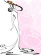 silhouette of a slender woman in a long dress on a pink