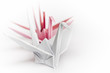 Three paper birds lining up on a white background, high-key