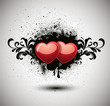 Two Hearts on Grunge Floral Banner.