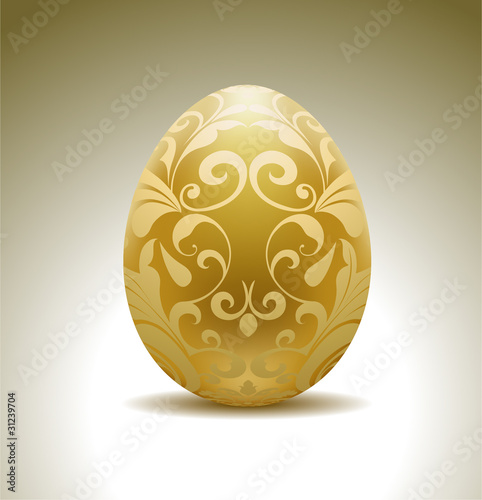 Vektor: Golden egg with floral decoration. Golden egg with floral decoration.