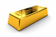 A single gold bar laying over white background A single gold bar laying over white background
