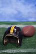 Rugby ball and helmet