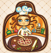 Cute girl cooking cherry pie and placing cherry on top. Cute girl cooking cherry pie and placing cherry on top.
