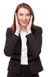 Portrait of amused business woman. Isolated on a white backgroun