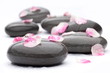 Spa stones with rose pentals on a white background.