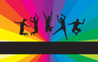 people jumping on a rainbow background people jumping on a rainbow background