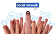 Happy group of finger smileys with social network icon