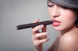 sexy smoking beautiful woman cigar closeup