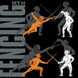 Fencing silhouettes set Fencing silhouettes set