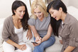 Three Beautiful Women Friends Using Smart Phone