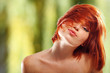 summer teen girl beautiful freckles redheaded over green nature