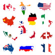 outline maps of the countries with national flags