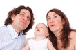 young family looking up