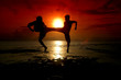 silhouette of two people fighting