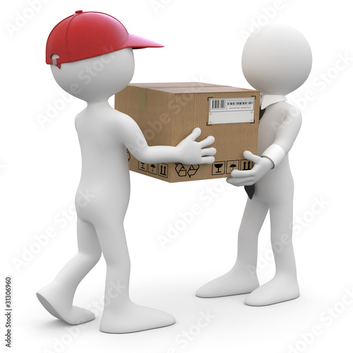 Ilustración: Worker delivering a package to a businessman Worker delivering a package to a businessman