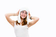 pretty girl with white hat smiling