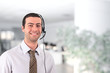 Young man wearing headset
