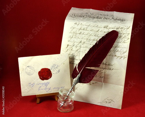 Foto: Nachricht - Alter Brief mit Feder und Siegel Nachricht - Alter Brief mit Feder und Siegel