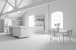 3d clay rander of a modern kitchen