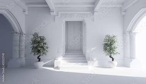 Illustration: 3d building entrance - clay render 3d building entrance - clay render