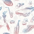 USA signs & symbols - seamless hand drawn background