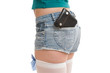 Closeup of woman's bottom with wallet in the pocket Closeup of woman's bottom with wallet in the pocket