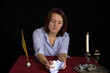 portrait of beautiful brown-haired girl writing work portrait of beautiful brown-haired girl writing work