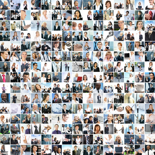 Photo: Large collage of business images with young and happy people Large collage of business images with young and happy people