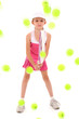 Girl Child Tennis Player Pelted with Tennis Balls