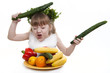 Vegetables and fruit it are a healthy food of children.