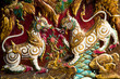 Native Thai style wood carving in a temple of Thailand Native Thai style wood carving in a temple of Thailand