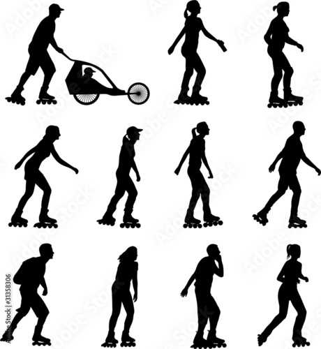 Vector: rollerskating silhouettes collection - vector rollerskating silhouettes collection - vector