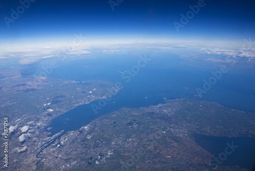 Photo: High altitude view of coastline. Belfast, in Northern Ireland. High altitude view of coastline. Belfast, in Northern Ireland.