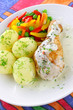 Chicken leg with vegetables and sauce