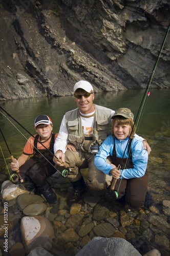 Photo: Father&Sons,Mountain Fly Fishing River, Nordegg, Alberta, Canada Father&Sons,Mountain Fly Fishing River, Nordegg, Alberta, Canada