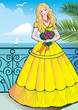 Beautiful girl with flowers on a sea background. Beautiful girl with flowers on a sea background.