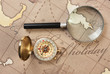 magnifier and compass on  map