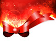 Red gift bow with floral curl.