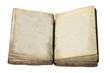 Blank open vintage book isolated on white