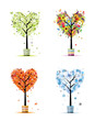 Four seasons - spring, summer, autumn, winter. Art trees in pots