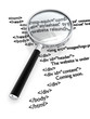 HTML concept with code and magnifier glass.