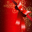 Red gift bow with floral curl. Vector