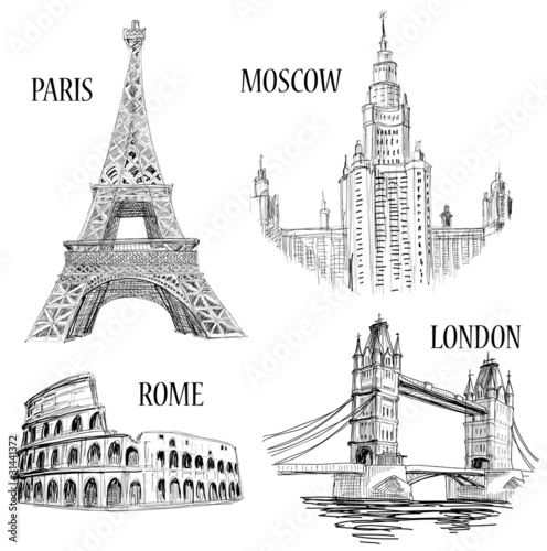 Vector: European cities sketched symbols European cities sketched symbols
