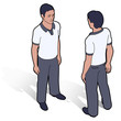 Isometric man in polo shirt front and back poses Isometric man in polo shirt front and back poses