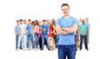 Group of happy young teenager students standing and